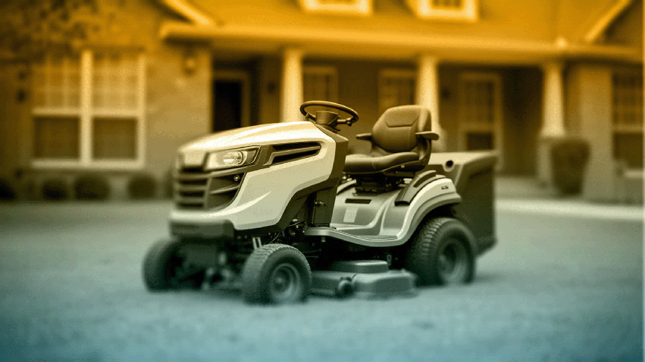 Lawnmower in front of house